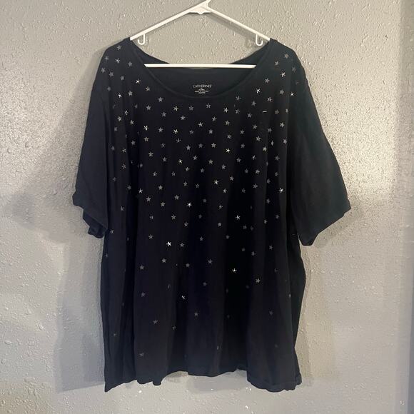 Catherine’s womens 3X black t shirt with metallic silver stars & metal stars. - Picture 1 of 6